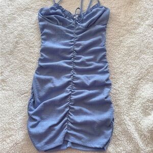blue mini milkmaid dress